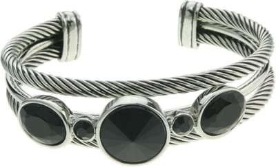 Behave - Klemarmband zilverkleur met zwarte stenen - elegant partywear