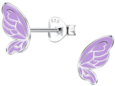 Joy|S - Zilveren vlinder oorbellen - paars / lila vlindertjes vleugels - 5 x 9 mm - sterling zilver 925