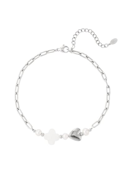 Enkelbandje Bedels Hart/Klaver - Zilver - Stainless Steel - Parel - Waterproof