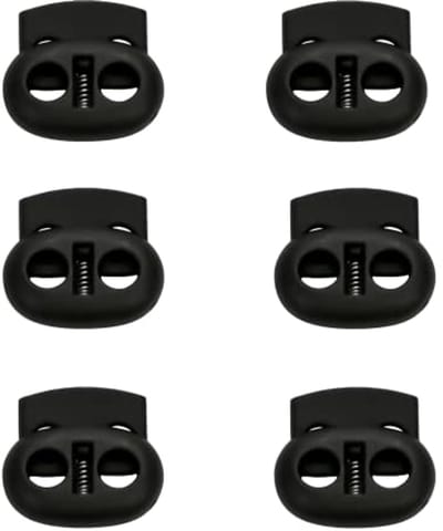 Kunststof Koordstop - 6 Stuks Elastische Koordversteller voor Veters en Spankoorden - Dubbel Gat Zwart, 2.4 cm