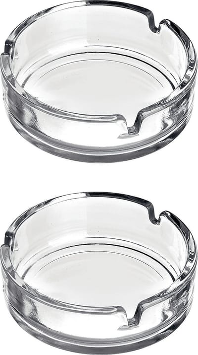 Asbak - 2x - transparant - 11 cm - glas - rond - binnen en buiten gebruik