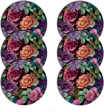 Bertoni - Placemats - tafelmatten set van 6 stuks - rond - 33 cm - Bloemen - Multi kolor
