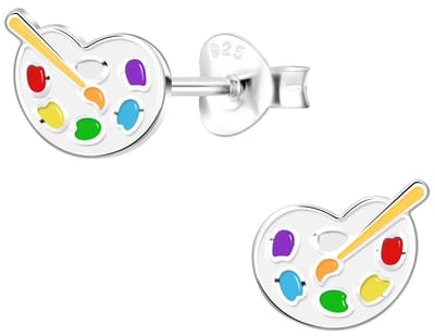 Joy|S - Zilveren palette oorbellen - 8 x 6 mm - schilder paletje kinderoorbellen - 48