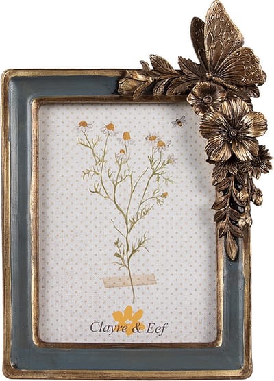 Clayre & Eef Fotolijst 13x18 cm Groen Goudkleurig Polyresin Bloemen