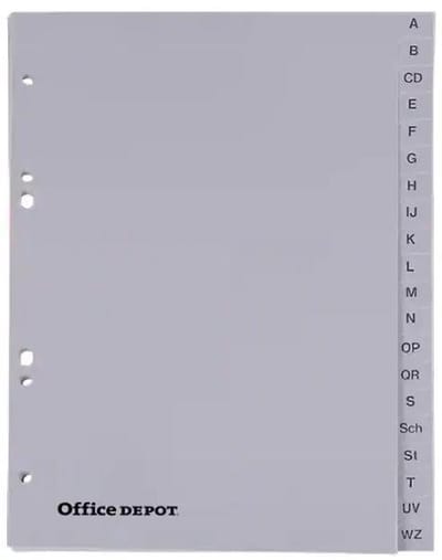 Office Depot – Tabbladen A5 – Grijs – 24 Tabs – 11-gaats – Polypropyleen – A-Z