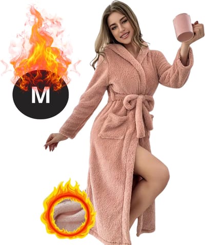 Bovista Badjas Dames - Fleece - Katoen - Badstof - Sauna - Hamam - Wafel - Bathrobe - Duster - Ochtendjas - Kimono - Perzik M