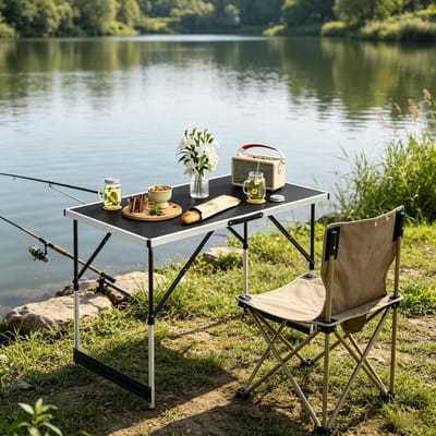Campingtafel - Hoogteverstelbaar En Opvouwbaar Met Handgreep - Voor Kamperen Tuin En Balkon - Aluminium En MDF - 100x60 Cm - Zwart