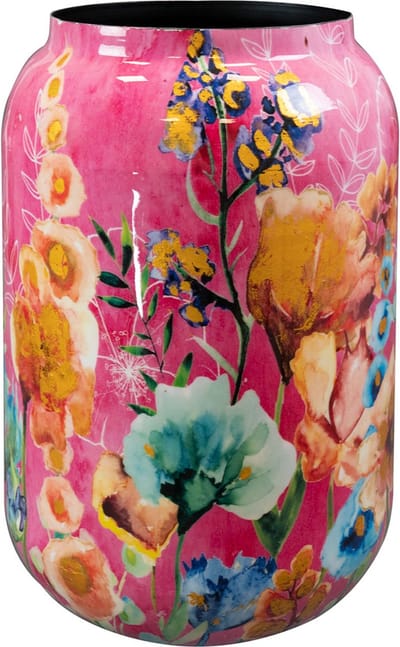 TS Collection - Vaas Fiesta fuchsia - 46x62 - Metaal & Epoxy - Exclusieve woonitems voor binnen - Handgemaakt - Unieke print - Designed by Lammie