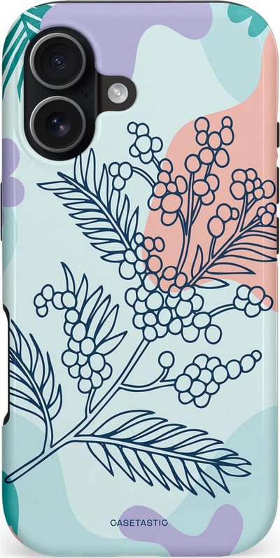 Casetastic hoesje geschikt voor Apple iPhone 17 - MagSafe - Dubbellaagse bescherming - Aquarel Bladeren - Fashion Case - Lichtgrijs Turquoise Perzik Lila