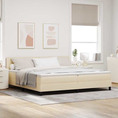 vidaXL - Boxspring - bed - met - LED-stripverlichting - Crème - 200 - x - 200 - cm - Stof