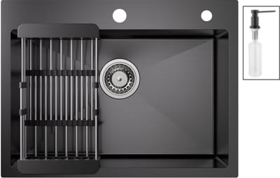 CECIPA max Spoelbak Antraciet 60x45CM - Spoelbak Keuken Met Zeepdispenser - Multifunctionele Spoelbak - Spoelbak Met Afdruiprek - Spoelbakken Keuken - Wasbak Keuken - RVS