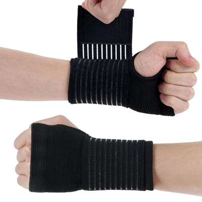 Wrist Support Brace, 2-pack Elastische Polsbrace Pols Spalk brace met riem, Adjustable Wrist Strap Polssteun Ademende Spalk, Polsspalk Zonder Metalen Staven Geweldig voor Verstuikingen, Verwondingen, Pijnverlichting of Sportgebruik(zwart)