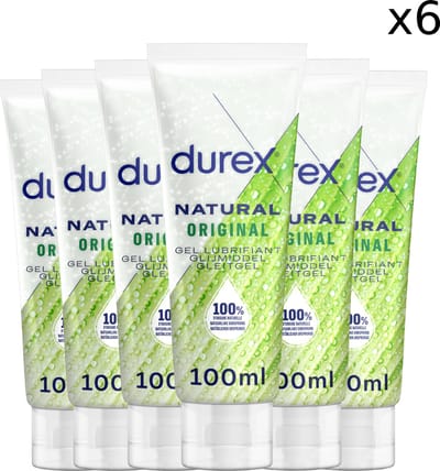 Durex Glijmiddel Natural - 100% natuurlijk - waterbasis - 6x 100 ml voordeelverpakking