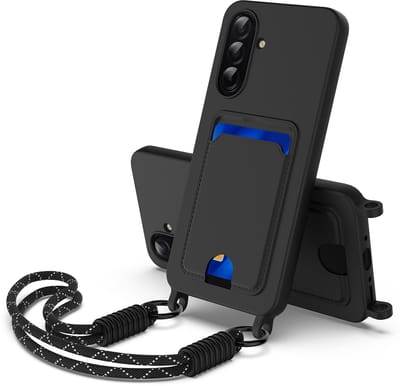Telestore - telefoonhoesje Geschikt voor Samsung A37 5G - Back cover hoesje van TPU gel silicone - Shock Proof - Hoesje Met telefoonkoord en Pasjeshouder - Back cover zwart
