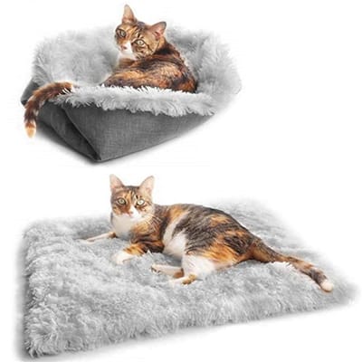 QTTVBTNA - 2-in-1 Huisdierbed - Pluche Kattenmand - Kattenkussen - Pluizig en Zacht - Voor Kleine Huisdieren - Grijs - 61x51cm - 1 stuk