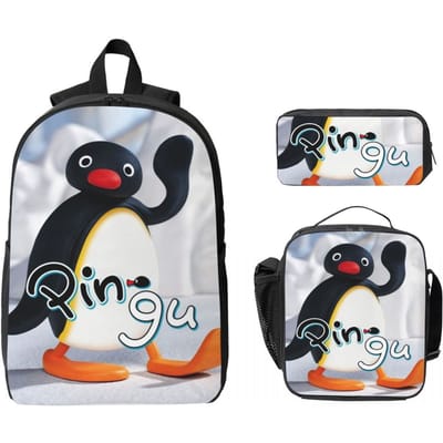 3 Stuks Pingus Cartoon Pinguïn Rugzak Set voor Kinderen Pennen Etuis Boekentassen Sets met Lunchbox Voor Schoolleerlingen Rugzak white