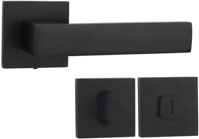 Premium Design Deurbeslagset - Zwart - Aluminium - Incl. WC/Badkamer Slot - Vierkant - Deurklink voor Binnendeur