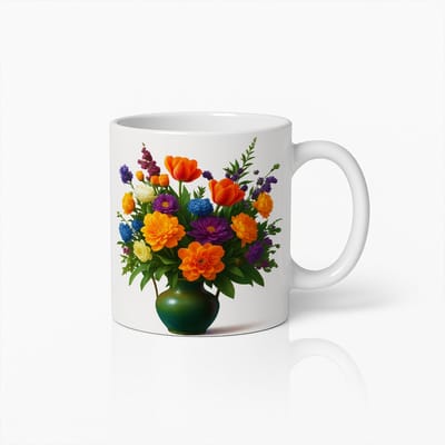 Bloemen Koffiemok | Kleurrijke Bloemenboeket Keramische Beker 330ml | Thee- & Koffiekop voor Thuis of Kantoor