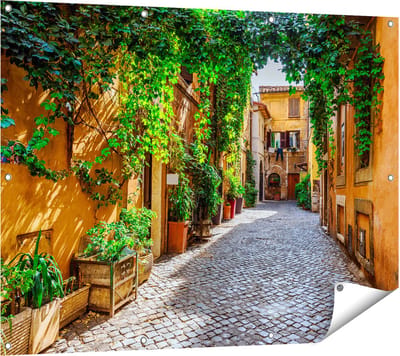 Gards Tuinposter Straatje in Rome met Groene Planten - 120x90 cm - Tuindoek - Tuindecoratie - Wanddecoratie buiten - Tuinschilderij
