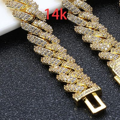 HHIOK 10mm Miami Cuban Link Ketting Dubbele Rij 5A Zirkonia Ruit 14k Verguld Iced Out Cuban Ketting Mannen Hip Hop Bling Sieraden W6705WW-14k Gold Plated gray