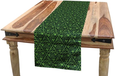 ABAKUHAUS Ierse tafelloper – klavertakken – 40x180 cm – lindengroen zwart
