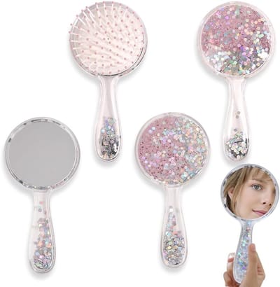 Professionele Handspiegel en Kussen Kam Set voor Haarstyling, Make-up en Reizen - Roze, Compact en Handzaam