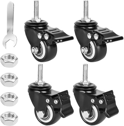 Set van 4 zware meubelwielen met rem, 40mm rubberen zwenkwielen voor binnen en buiten, 360 graden rotatie, tot 35kg draagvermogen