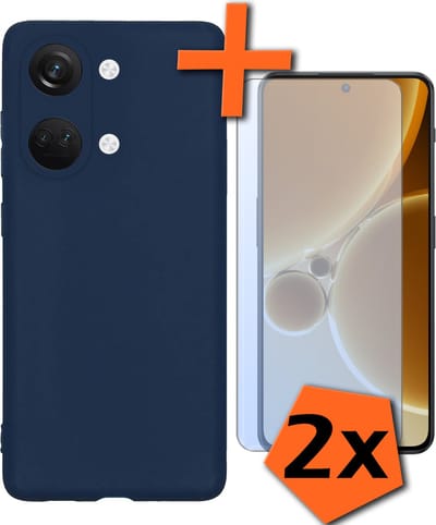 Hoes - Met 2x Screenprotector - Geschikt voor OnePlus Nord 3 - Sterk & Shockproof - Back Cover - Siliconen Case - Telefoon Hoes - Donkerblauw