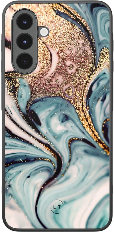 Leuke Telefoonhoesjes - Hoesje geschikt voor Samsung Galaxy A16 - Marmer blauw goud - Backcover zwart - Marmer - Blauw, Goud