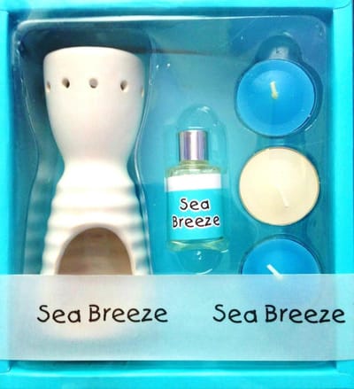 Geurolie Giftset - Sea Breeze - met oliebrander en 3 kaarsjes