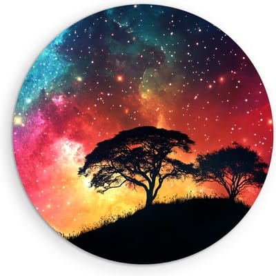 Saammp Muurcirkel Hout - Natuur - Gekleurd Heelal - landschap - Ø 90 - Wandcirkel - Wanddecoratie Cirkel - Muurdecoratie Woonkamer - Slaapkamer decoratie - Rond Schilderij