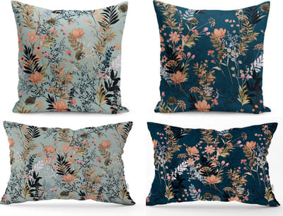 Kussensloop - kussenhoes - Sierkussenhoes - hoes voor sierkussens - set van 4 - 45x45 & 30x50 - Bloemen - Aan beide zijden bedrukt