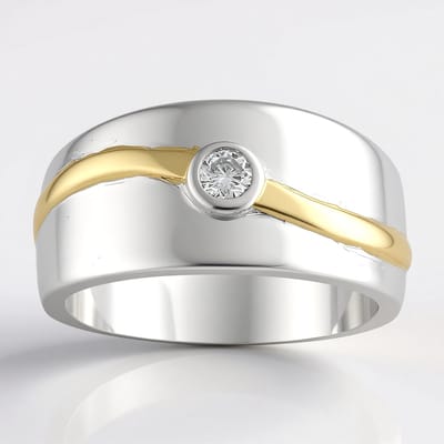 Cavill - Elegante Luxe Ring - 0,08 Karaat Ronde Briljant Diamant I1(G) - Gerhodineerd 925 Sterling Zilver - Bezel Zetting - Vrouwen