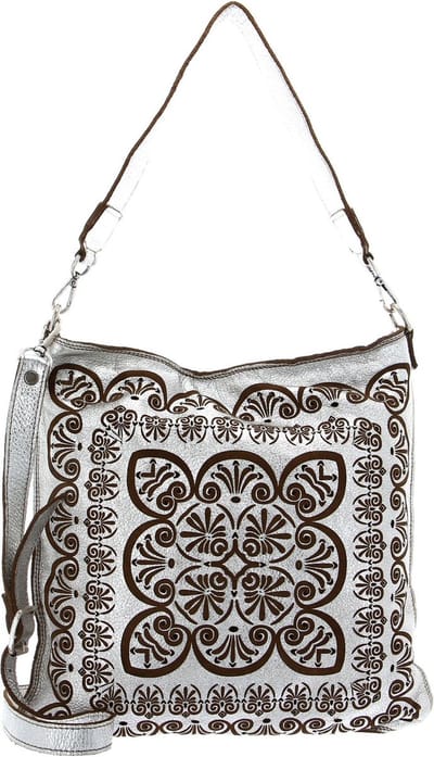 CATERINA LUCCHI Leren Schoudertas Peperomia Shoulder Bag Argento + T / Cognac Zilverkleurig