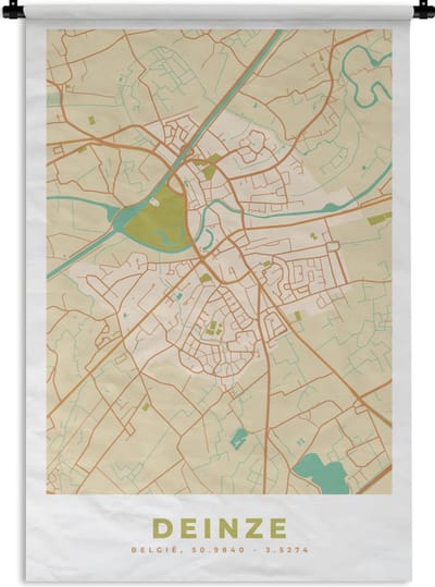 Wandkleed - Wanddoek - Kaart - Deinze - Plattegrond - Vintage - Stadskaart - 120x180 cm - Wandtapijt