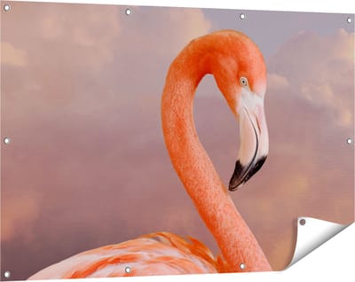 Gards Tuinposter Roze Flamingo in de Wolken - 120x80 cm - Tuindoek - Tuindecoratie - Wanddecoratie buiten - Tuinschilderij