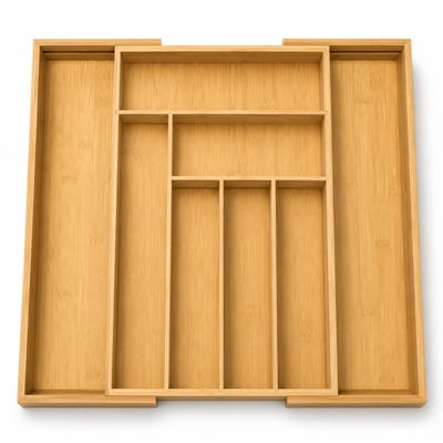 JustValue Uitschuifbare Bestekbak - Bamboe Besteklade en Ladeorganizer - 6-8 Vakken - 32-53 cm