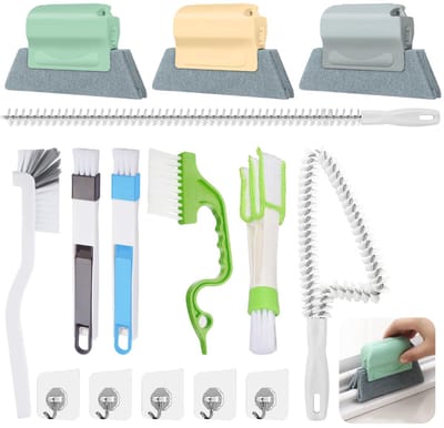 15stk Venster Groef Reinigingsborstels Set, Raamgroeven Reinigingsborste, Raamgroefreinigingsborstel met 5 Haken, Spleet Schoonmaak Borstel Tool voor Ramen Deuren Jaloezieën, Keuken Badkamer