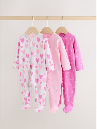 Next - Meisjes - Set van 3 babypyjama's met tweewegritssluiting - Roze