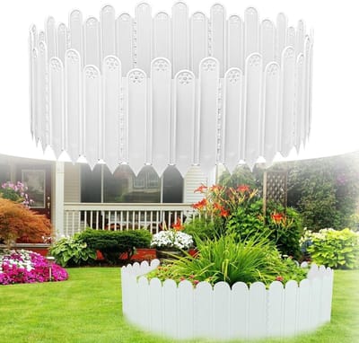 Tuinscheiding, 2 m, rolrand, palisade, tuinhek, kunststof, eenvoudig op te slaan, geen greppels graven (wit, hoogte: 25 cm) - Perfect voor tuinbedden en gazonranden