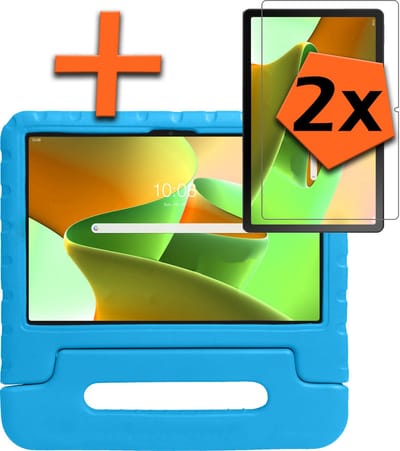 Hoesje - Geschikt voor Lenovo Tab M10 Plus (3e / 3rd Generatie) - Met 2x Screenprotector - Kinderhoes Shockproof Bumper - Kidsproof Case - Tablet Hoes - Kinder Hoes Cover - Blauw