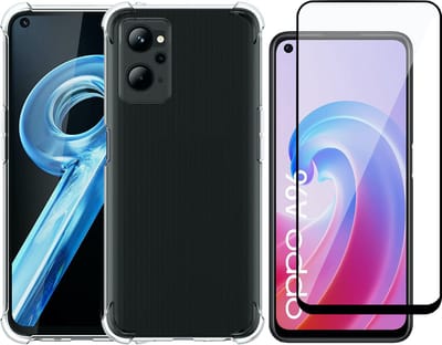 Hoesje geschikt voor Oppo A96 - Anti Shock Proof Siliconen Back Cover Case Hoes Transparant - Full Tempered Glass Screenprotector