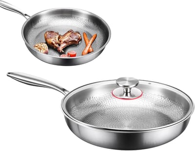 Pannenkoekenpan Met Deksel - Koekenpan Multifunctioneel - Gezond Koken - Drielaags Composietstructuur - 28cm - Grijs