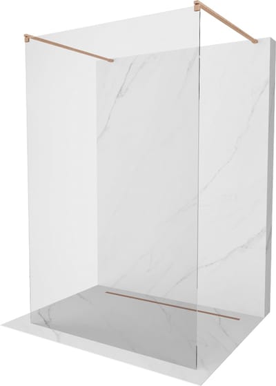 Mexen Kioto vrijstaande douchewand 100 x 200 , transparant 8 mm, geborsteld koper - 800-100-002-65-00