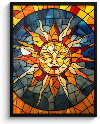 Poster in lijst - Fotolijst 50x70 cm - Posters - Mozaïek - Zon - Geel - Cirkel - Posterlijst zwart - Decoratie - Wanddecoratie woonkamer - Muurdecoratie slaapkamer