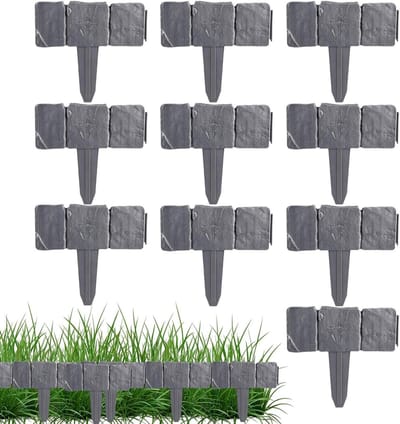 Tuinomheining 10 Stuks - Decoratieve Tuinrand - Bloembed Afscheiden - Weerbestendig Imitatiesteen - 26x24 cm - Grijs