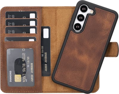 Lykke Samsung Galaxy S23 Hoesje- Echt Leren Wallet Case met MagSafe -Pasjeshouder- Uitneembare Backcover –| Bruin