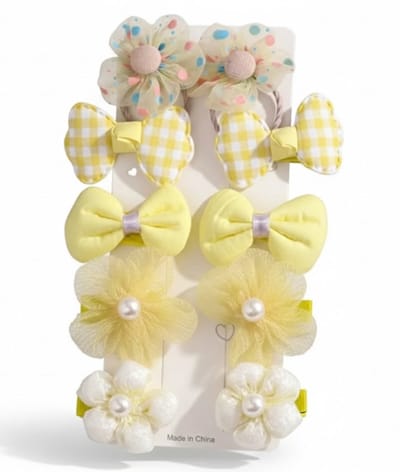 Gele haarspeldjes set voor meisjes – 10 stuks – strikjes en bloemen haar clips met parel details – ideaal voor dagelijks gebruik en feestelijke kapsels