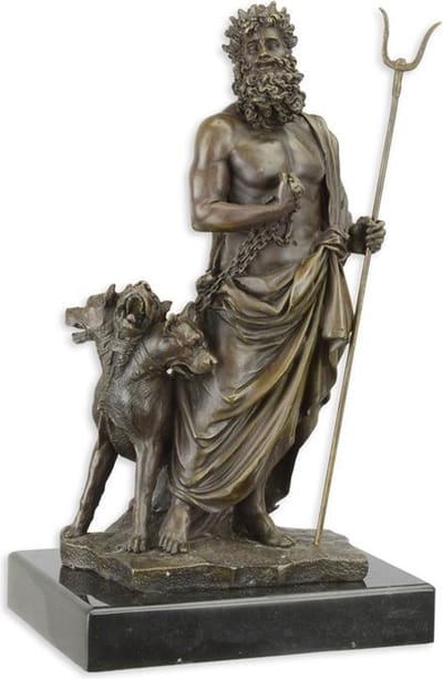 Bronzen sculptuur - Hades met Cerberus - Driekoppige hond Mythologie - 29,2 cm hoog
