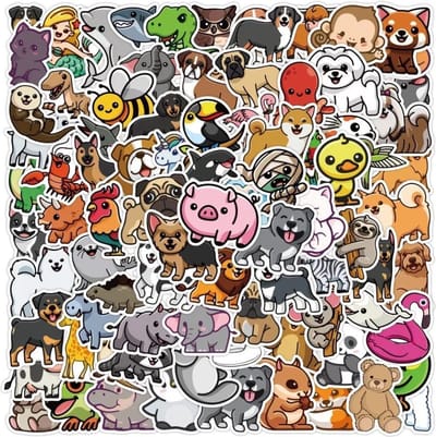 100 stuks Dierenstickers Dieren Divers - Stickers voor op de fiets, beker, laptop, schoolspullen, kamer, etc - School - Kinderen - Cartoon Stikker - Varken, Eend, Hond, Kat, Paard, Aap, Dolfijn, Beer, etc - Bundel - Set -
